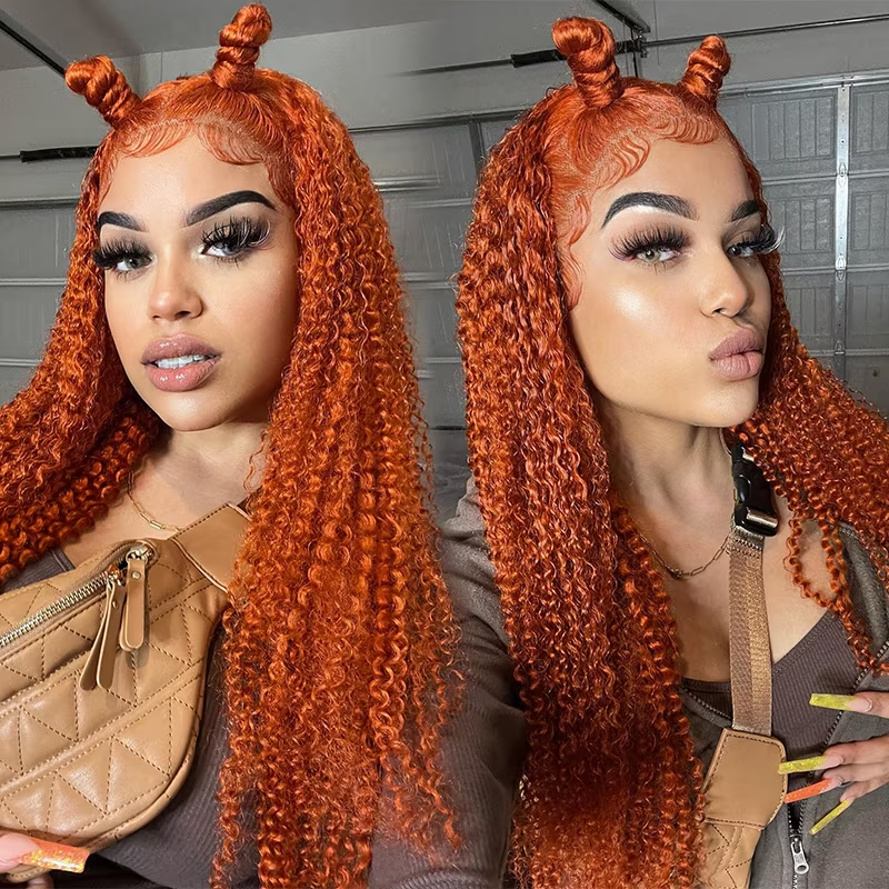 【Cleo】Ginger Colored Kinky Curly Lace Front Human Hair Wigs 13x4 Lace Frontal Wig Ginger Color