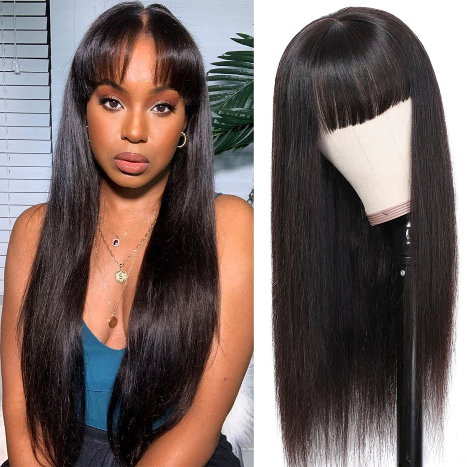 【Taylor】20 inches Straight 4X4 Lace Closure Human Hair Wig With Bang