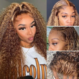 【Judy】Highlight Curly 13X4 Lace Front Human Hair Wigs Honey Blonde Mixed Colored Ombre Highlight Kinky Curly Lace Frontal Wigs