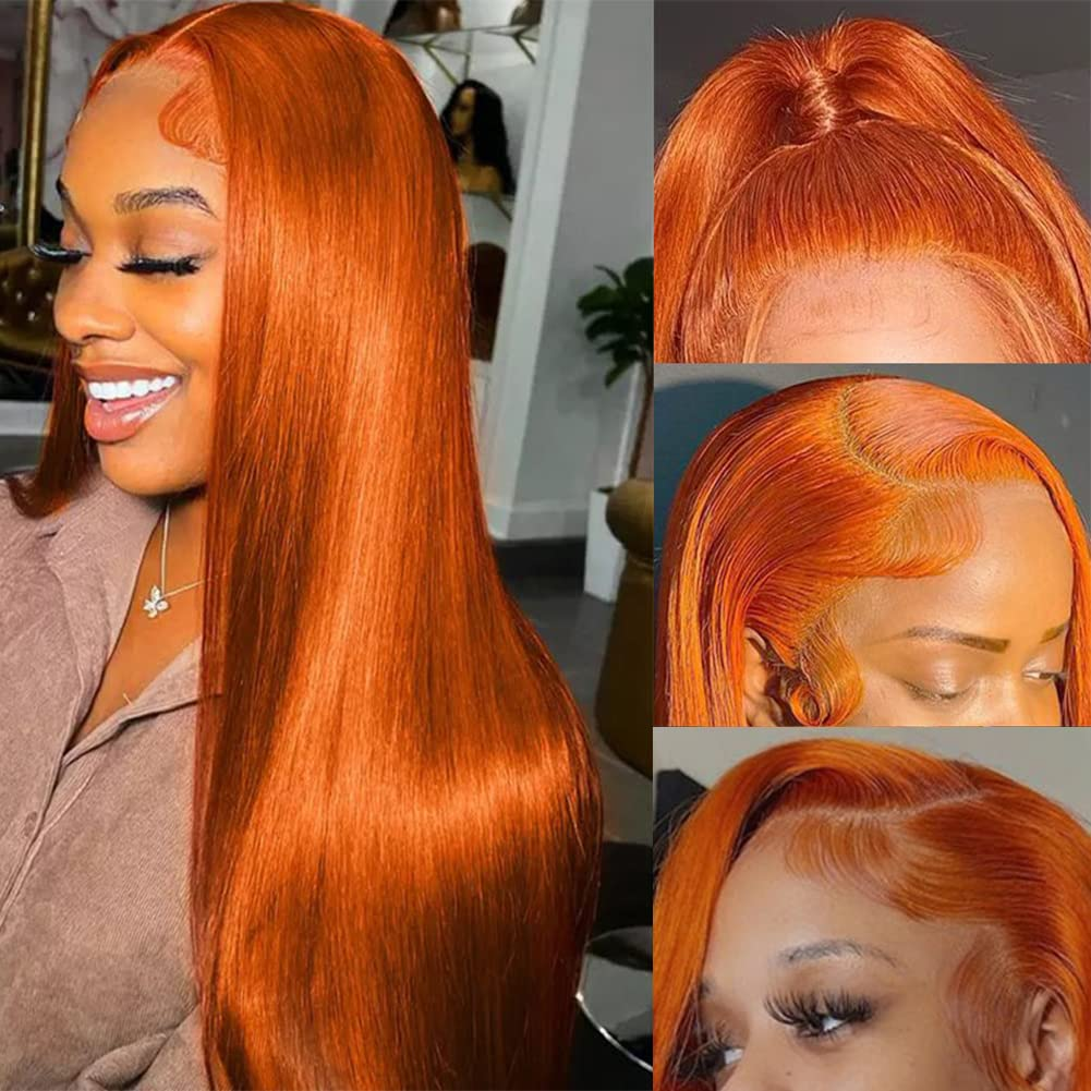 【Juice】Ginger Colored Bone Straight Style 13X4 Lace Frontal Wig 100% Human Hair Wig Pre Plucked