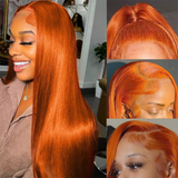 【Juice】Ginger Colored Bone Straight Style 13X4 Lace Frontal Wig 100% Human Hair Wig Pre Plucked