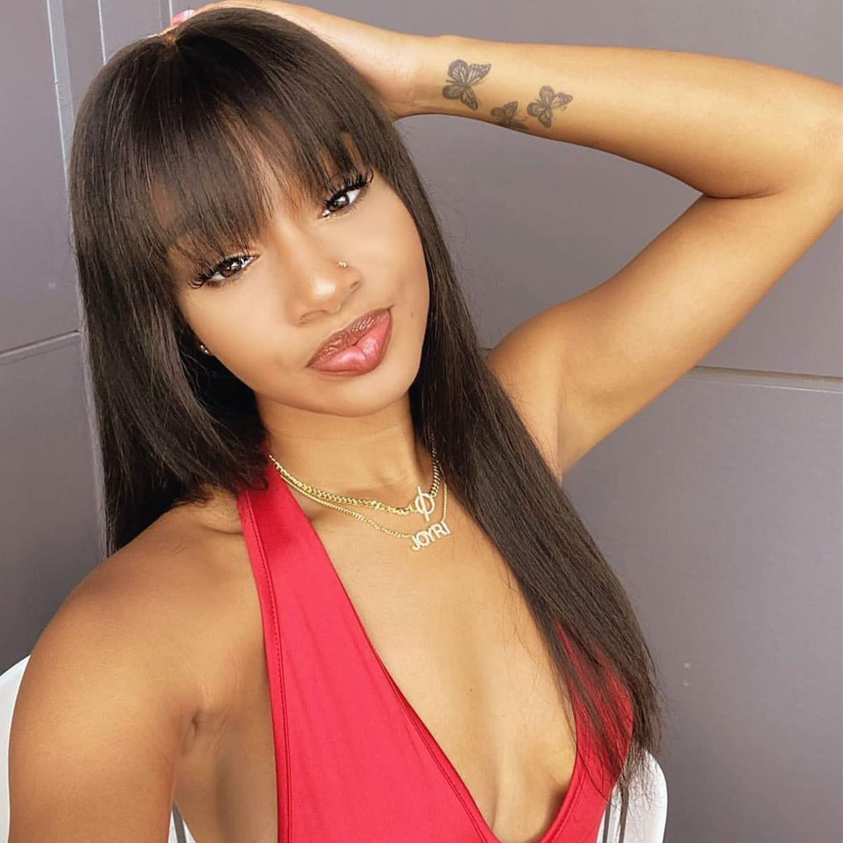 【Taylor】20 inches Straight 4X4 Lace Closure Human Hair Wig With Bang