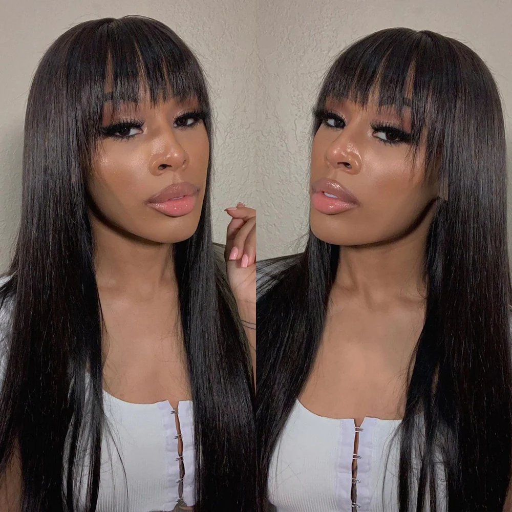 【Taylor】20 inches Straight 4X4 Lace Closure Human Hair Wig With Bang