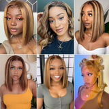【Aisha】Ombre Highlight Lace Frontal Human Hair Wigs Short Bob Lace Front Wig 10-16 inches