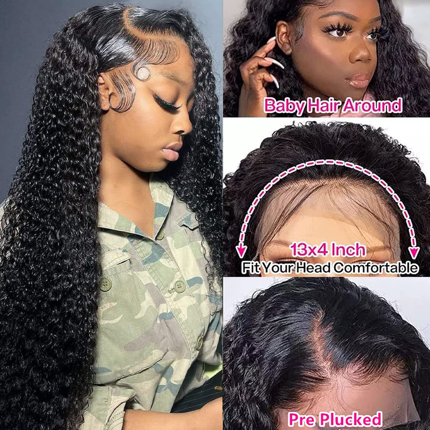 【June】30 inches 13X4 Kinky Curly Lace Frontal Wig Human Hair Wigs 16"-30"