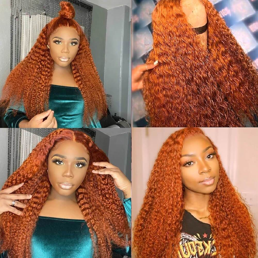 【Cleo】Ginger Colored Kinky Curly Lace Front Human Hair Wigs 13x4 Lace Frontal Wig Ginger Color