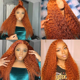 【Cleo】Ginger Colored Kinky Curly Lace Front Human Hair Wigs 13x4 Lace Frontal Wig Ginger Color