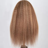 【Danie】Kinky Straight Highlight Honey Blonde Wigs Kinky Straight 13x4 Lace Front Human Hair Wig for Women Piano Color Wigs Pre Plucked with Baby Hair 200% Density