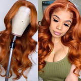 【Orange】Ginger Colored Body Wave 13X4 Lace Frontal Wig 100% Human Hair Wig Pre Plucked