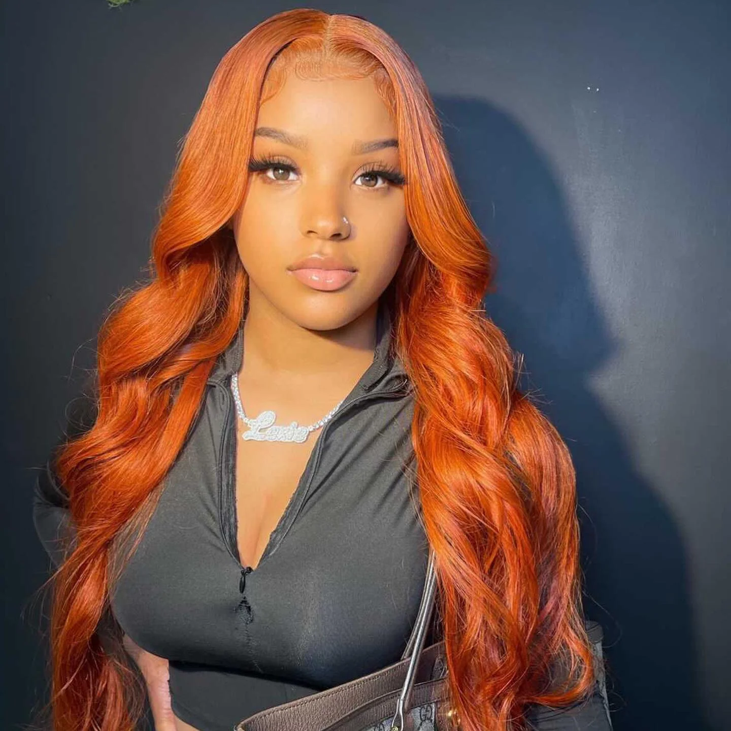 【Orange】Ginger Colored Body Wave 13X4 Lace Frontal Wig 100% Human Hair Wig Pre Plucked