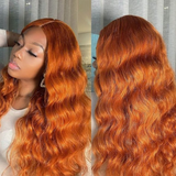 【Orange】Ginger Colored Body Wave 13X4 Lace Frontal Wig 100% Human Hair Wig Pre Plucked