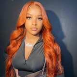 【Orange】Ginger Colored Body Wave 13X4 Lace Frontal Wig 100% Human Hair Wig Pre Plucked