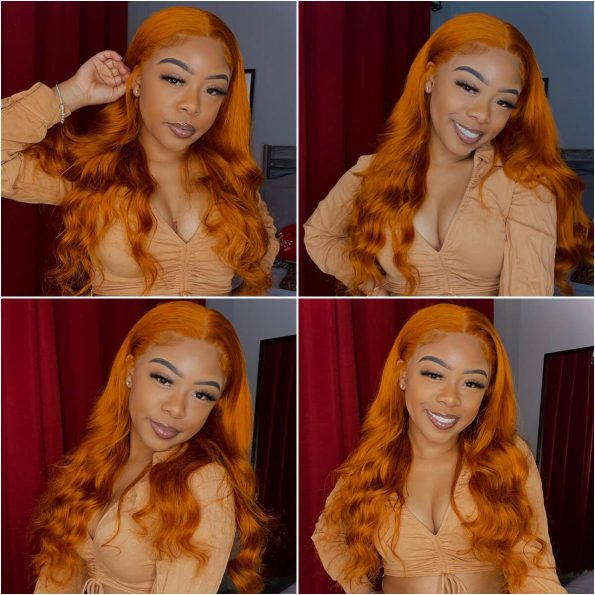 【Orange】Ginger Colored Body Wave 13X4 Lace Frontal Wig 100% Human Hair Wig Pre Plucked