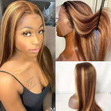 【Beyonce】TK03 : 13x4 Highlight Lace Front Wig Honey Blonde Brown Ombre Straight Wigs Pre Plucked Baby Hair