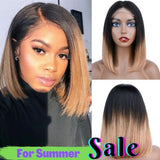 【Olivia】TK24 : Glueless 4X4X1 Lace Closure Ombre Color Bob Wig Human Hair Wig Straight Bob Short Wig T1B/27 Color