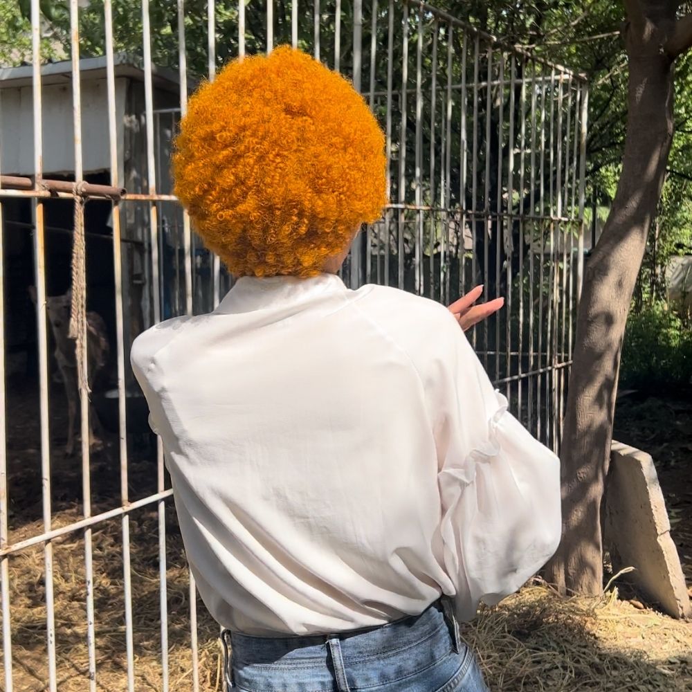 【Spice】Ginger Color Short Curly Bob Human Hair Wig Afro Kinky Curl Pixie Bob Wig BEAUDIVA