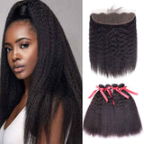 Beaudiva Kinky Straight Human Hair 4 Bundles with Lace Frontal Hair