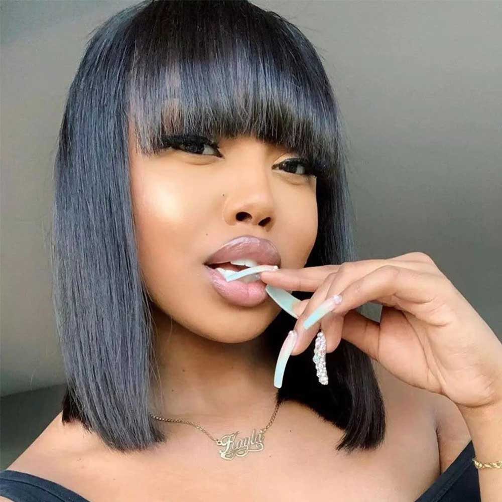 Tiktok Beaudiva Short Straight Bangs Bob Wigs Glueless Human Hair Wigs