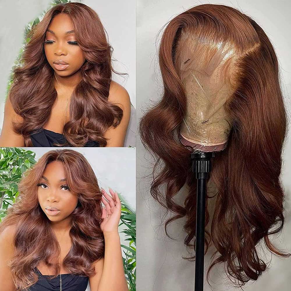 【Emma】TK23 : BEAUDIVA Chestnut Brown 4# Color Body Wave 13X4 Lace Frontal Wig Human Hair Wig