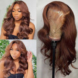 【Emma】TK23 : BEAUDIVA Chestnut Brown 4# Color Body Wave 13X4 Lace Frontal Wig Human Hair Wig