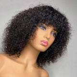 【Visa】TK45:Kinky Curly Human Hair Wigs with Bangs 150% Density Glueless Machine Made Bang Wigs for Women Beaudiva