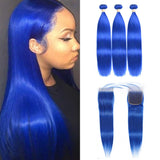 Beaudiva Blue Bundles With Closure Straight Blue Weave With Closure