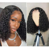 Beaudiva Curly Bob Wigs Water Wave T Part Lace Human Hair Wigs Lace Parting