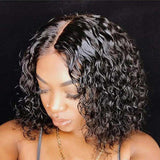 Beaudiva Curly Bob Wigs Water Wave T Part Lace Human Hair Wigs Lace Parting