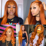 Beaudiva Ginger Orange Straight Human Hair Bundles with Closure Colored 3 Bundles with Lace Closure