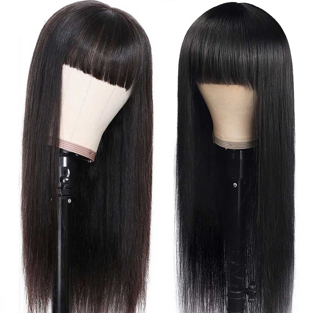 【Cora】 Bang Wig Straight Human Hair Wig Machine Made Wig With Baby Hair