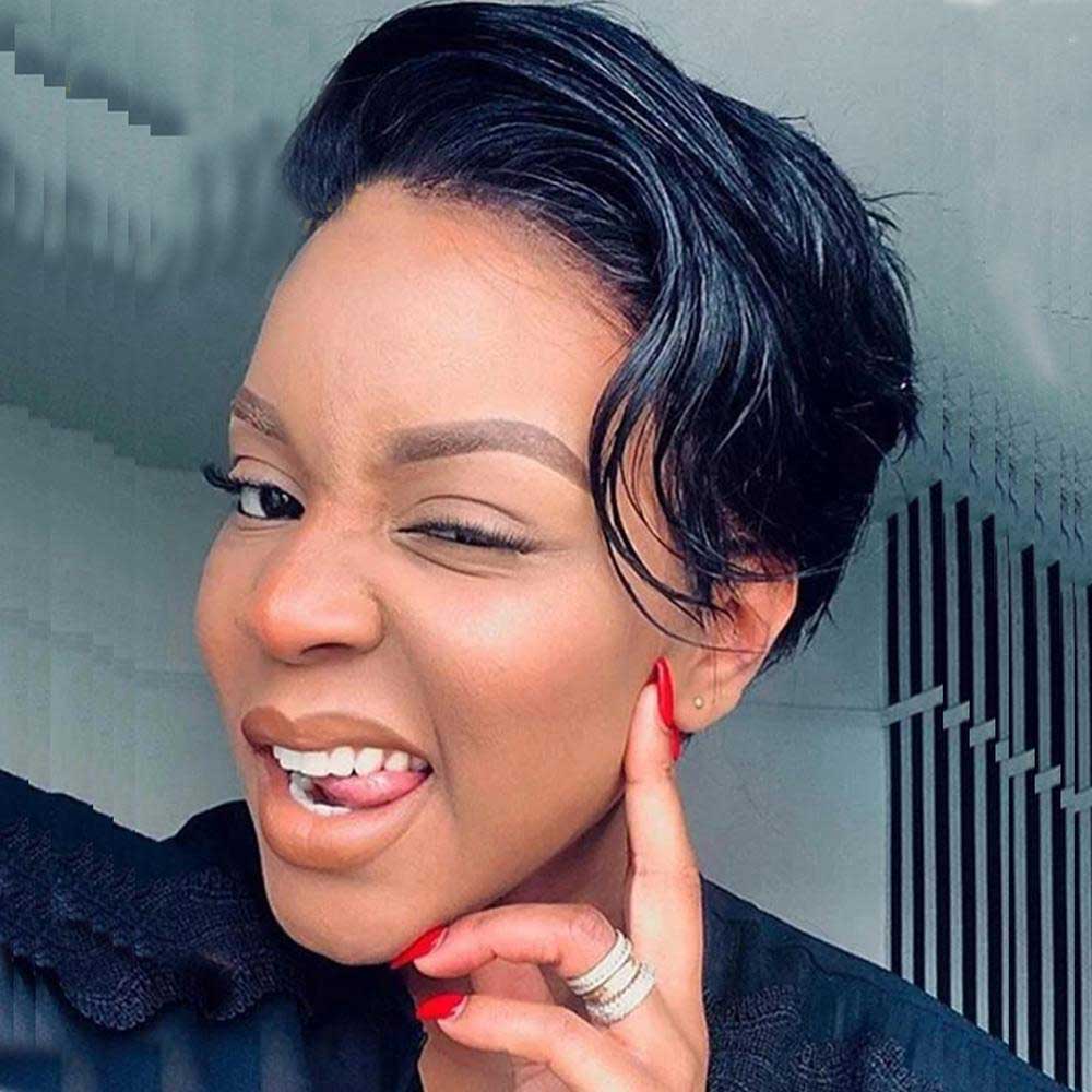 【Halle】TK42 : 13X4 Lace Pixie Short Straight Bob Wigs Pixie Cut BOB Wig Human Hair Pixie Lace Front Wigs