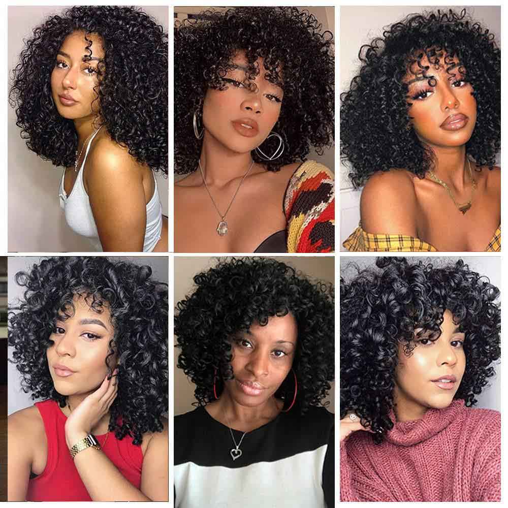 【Visa】TK45:Kinky Curly Human Hair Wigs with Bangs 150% Density Glueless Machine Made Bang Wigs for Women Beaudiva