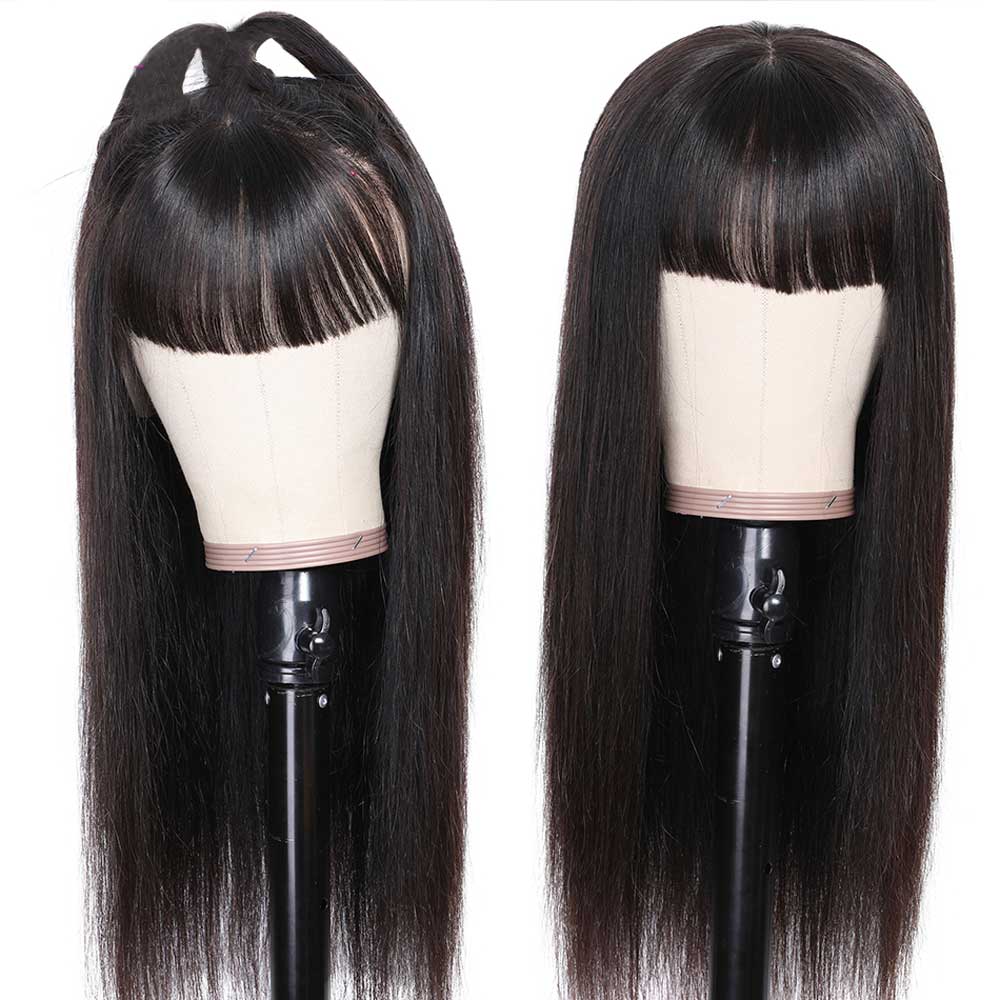 【Cora】 Bang Wig Straight Human Hair Wig Machine Made Wig With Baby Hair