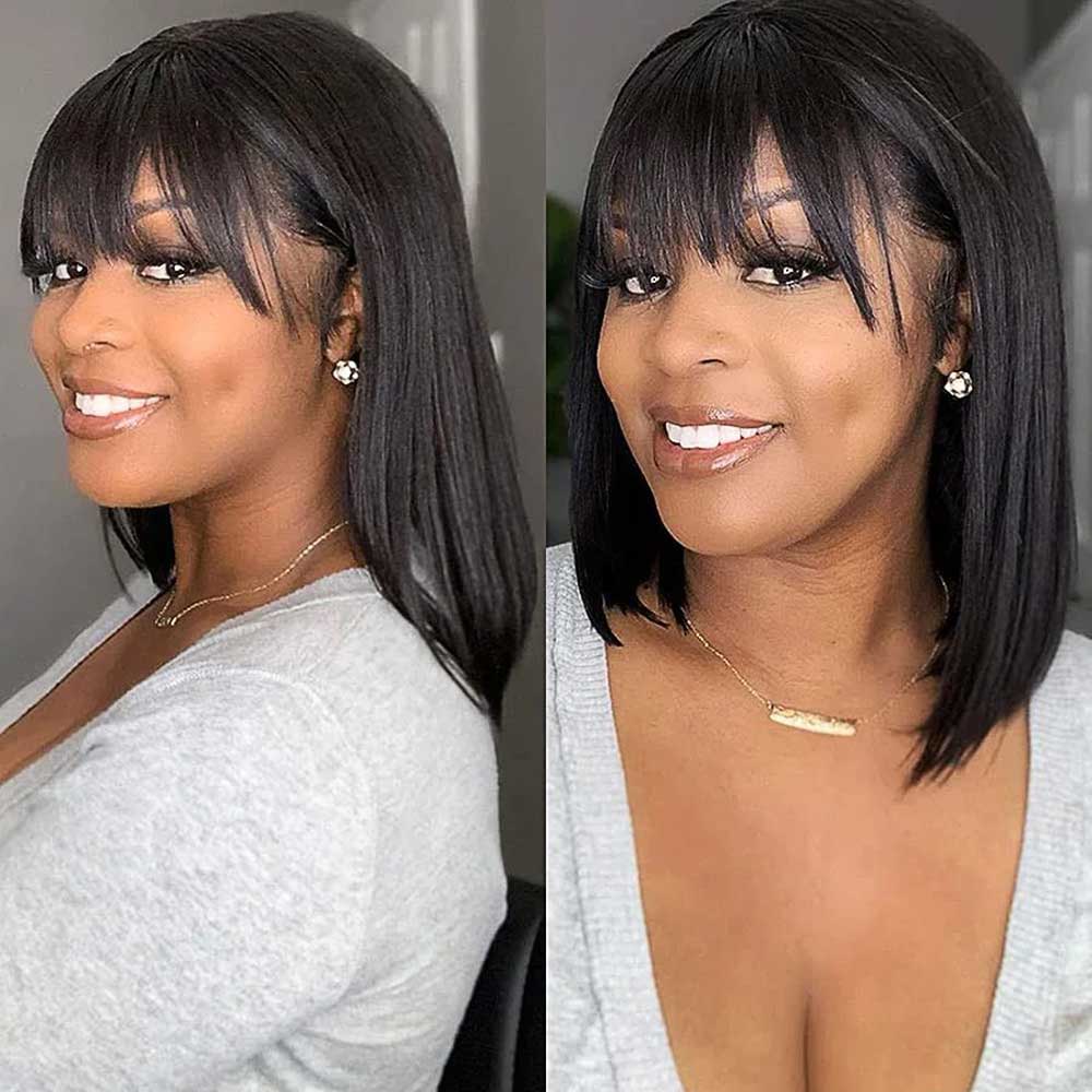 Tiktok Beaudiva Short Straight Bangs Bob Wigs Glueless Human Hair Wigs
