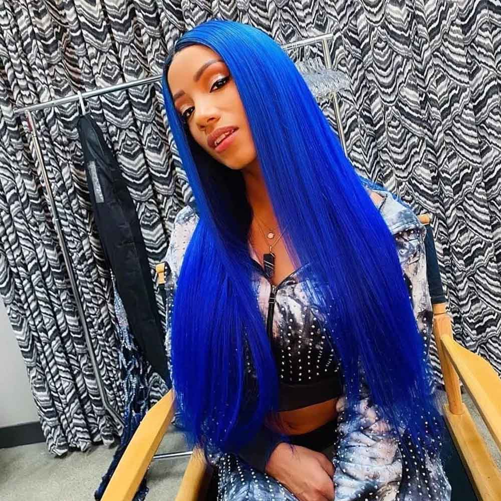 Beaudiva Blue Bundles With Closure Straight Blue Weave With Closure