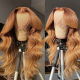 Beaudiva 27# Honey Blonde Body Wave 13X4X1 Lace Front Wig Human Hair Wigs Plucked Baby Hair