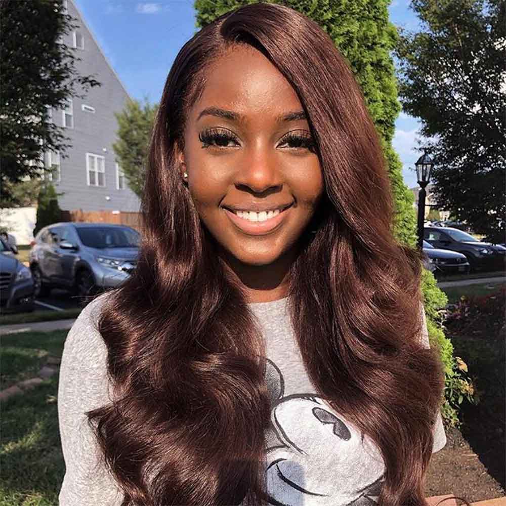 【Emma】TK23 : BEAUDIVA Chestnut Brown 4# Color Body Wave 13X4 Lace Frontal Wig Human Hair Wig