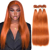 Beaudiva Ginger Orange Straight Human Hair Bundles with Closure Colored 3 Bundles with Lace Closure