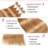 Beaudiva #27 Honey Blonde Straight 3 Bundles With Frontal Pre Colored 100% Human Hair