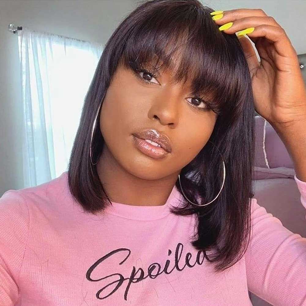 Tiktok Beaudiva Short Straight Bangs Bob Wigs Glueless Human Hair Wigs
