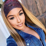 【Rae】TK59 : Highlight Straight Headband Wigs 100% Human Hair Wigs Highlight Dark Brown Headband Short Wig