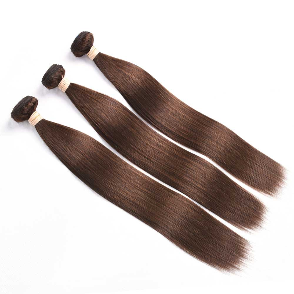 Beaudiva #4 Brown Straight 3 Bundles With Frontal Pre Colored 100% Human Hair