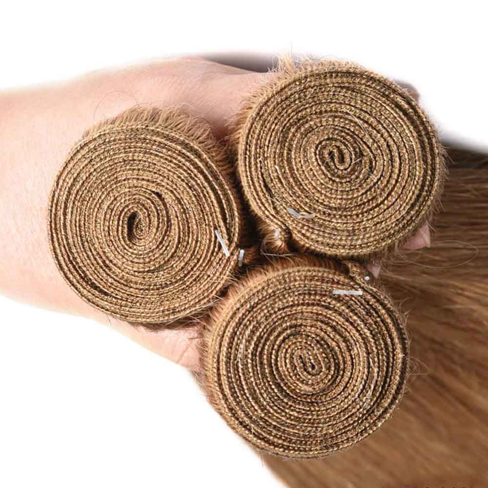 Beaudiva 27# Colored Hair 3 Bundles with Closure Straight Human Hair Bundles