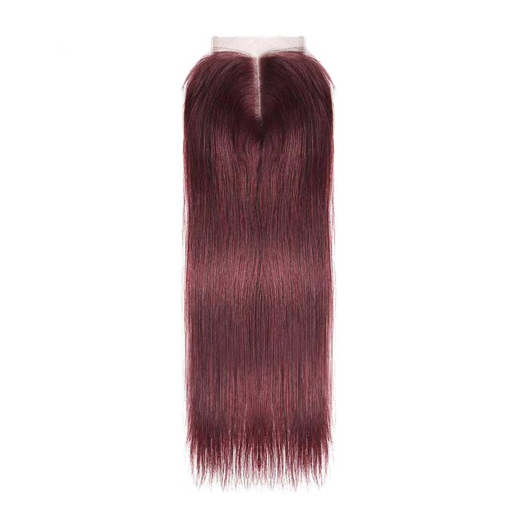 Beaudiva 3 Bundles with Closure Straight Human Hair Bundles 99J Burgundy Color