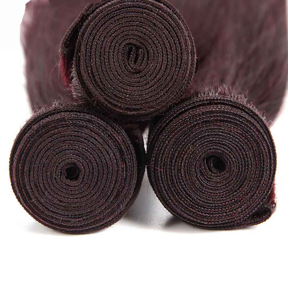 Beaudiva 3 Bundles with Closure Straight Human Hair Bundles 99J Burgundy Color