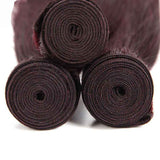 Beaudiva 3 Bundles with Closure Straight Human Hair Bundles 99J Burgundy Color