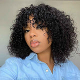 【Visa】TK45:Kinky Curly Human Hair Wigs with Bangs 150% Density Glueless Machine Made Bang Wigs for Women Beaudiva