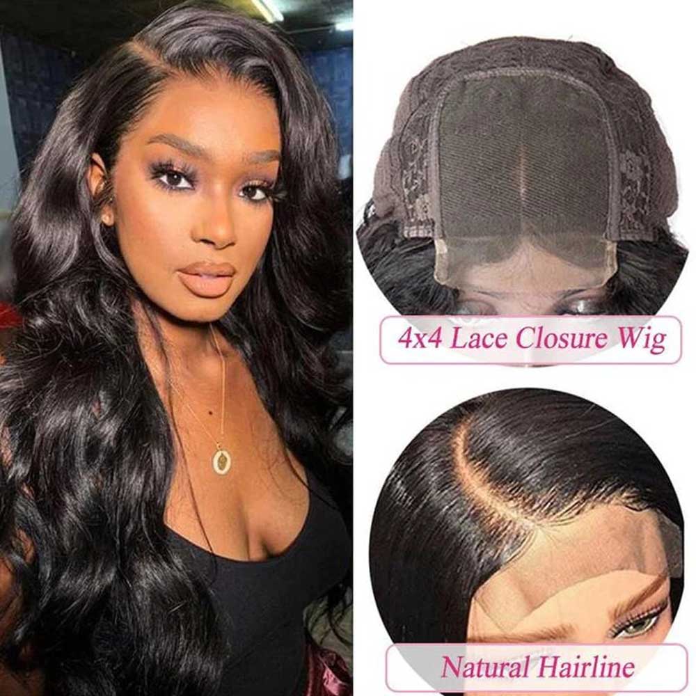 Beaudiva Body Wave Lace Closure Wig 100% Remy Human Hair Wigs 4x4 Lace Wig Pre-Plucked Baby Hair
