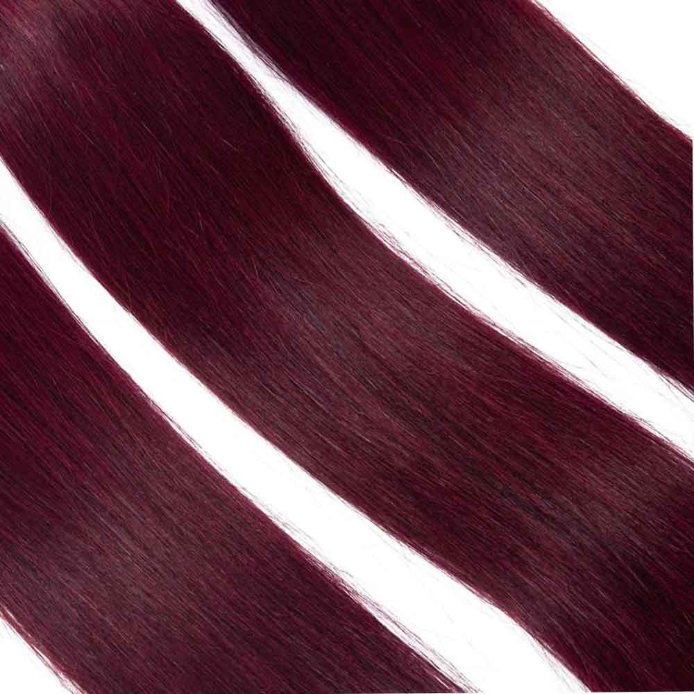 Beaudiva 3 Bundles with Closure Straight Human Hair Bundles 99J Burgundy Color