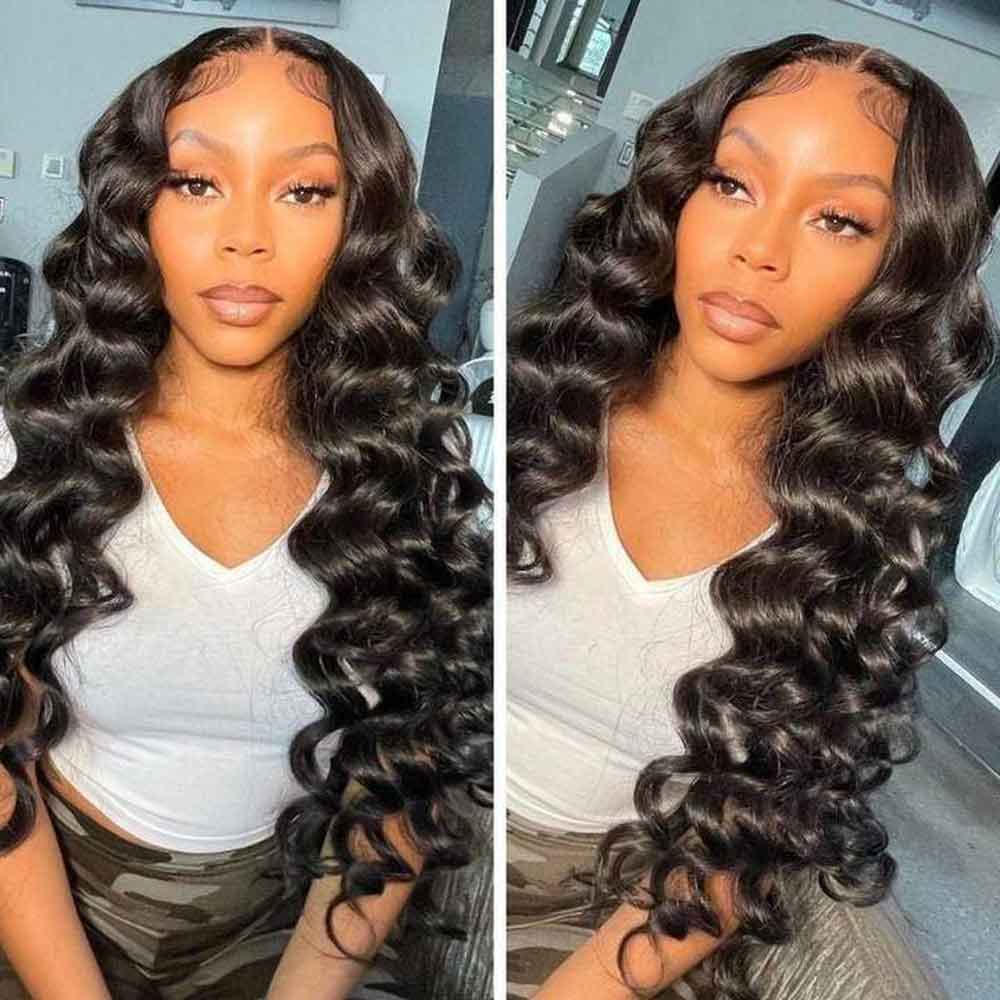 Beaudiva Loose Wavy T Part 100% Virgin Human Hair Lace Front Wig Transparent Lace Frontal Wig 180% Density